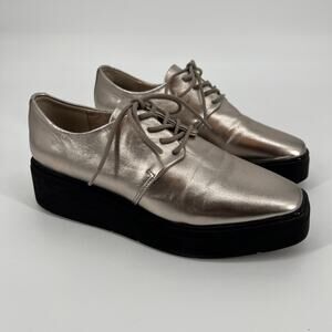 Aldo Severradia Flats Womens 8.5 Silver Metallic Leather Platform Oxford Lace Up
